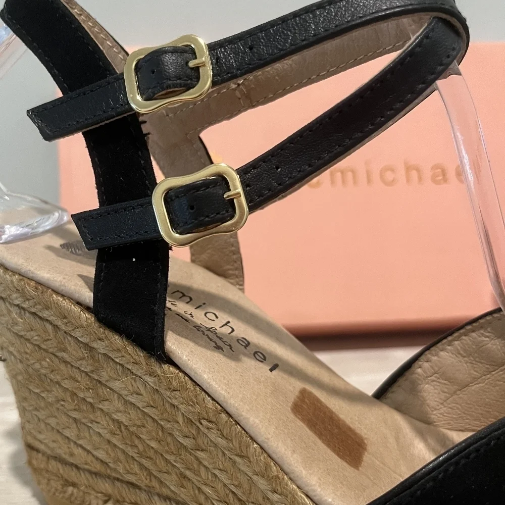 Eric Michael Gina Black‎ Leather Wedge Sandals. Size EU 41.  US 10.5